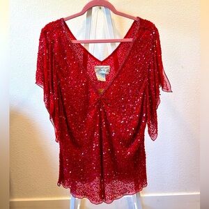Papell Boutique Red Sequin Blouse